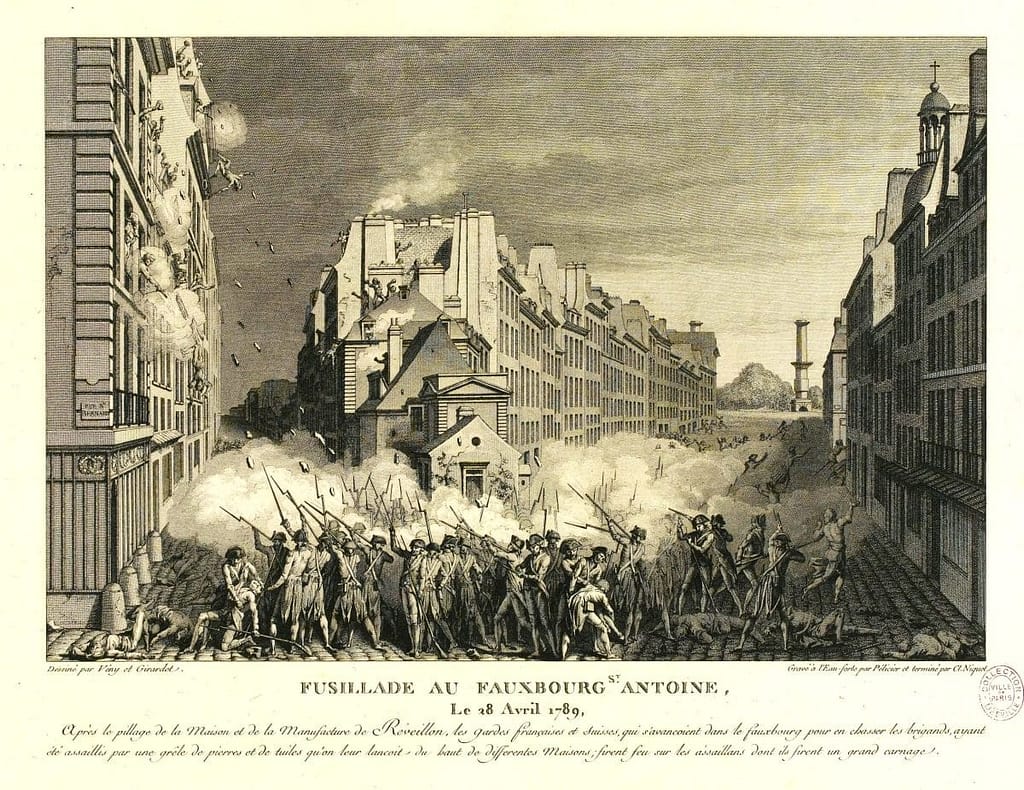 Fusillade de l'Affaire Réveillon le 28 avril 1789 avec les Gardes-françaises et les Gardes suisses.