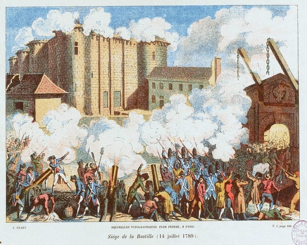 Siège de la Bastille avec les canons des Gardes Françaises en batterie, 14 juillet 1789