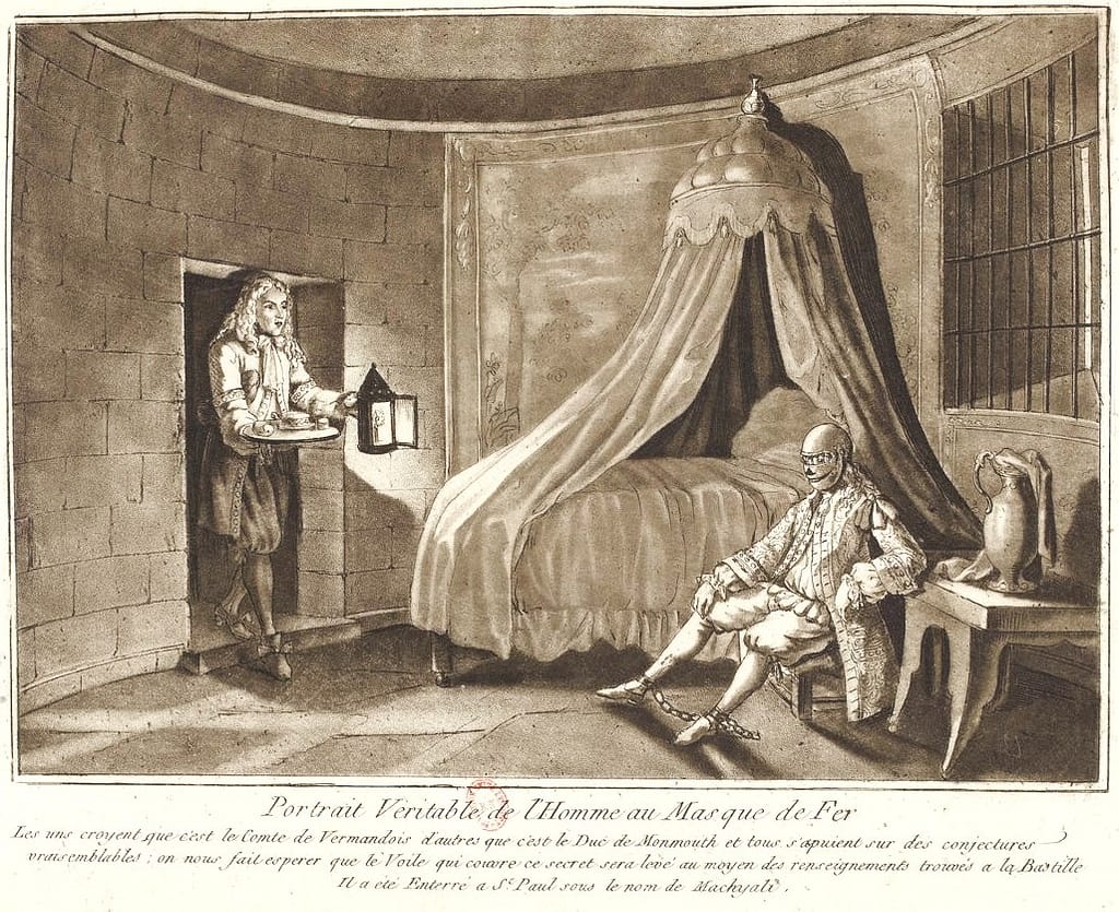 Le Masque de Fer dans les cachots de la Bastille — légende ou portrait véritable ? Gravure du XVIIIe siècle