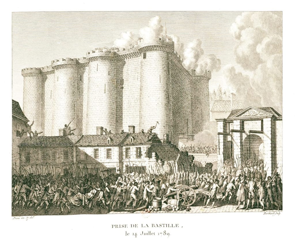 L'assaut final de la Bastille — blessés transportés au pied de la forteresse, 14 juillet 1789