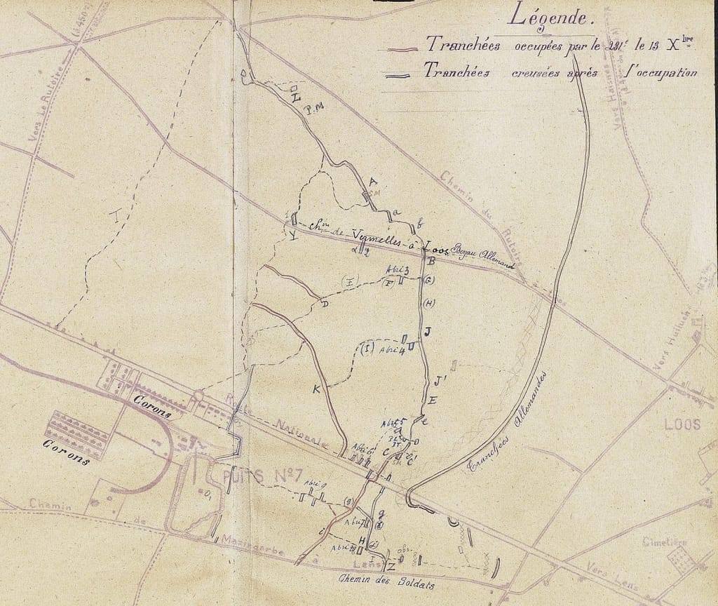 281e régiment infanterie — carte des tranchées secteur Vermelles-Loos mi-décembre 1914