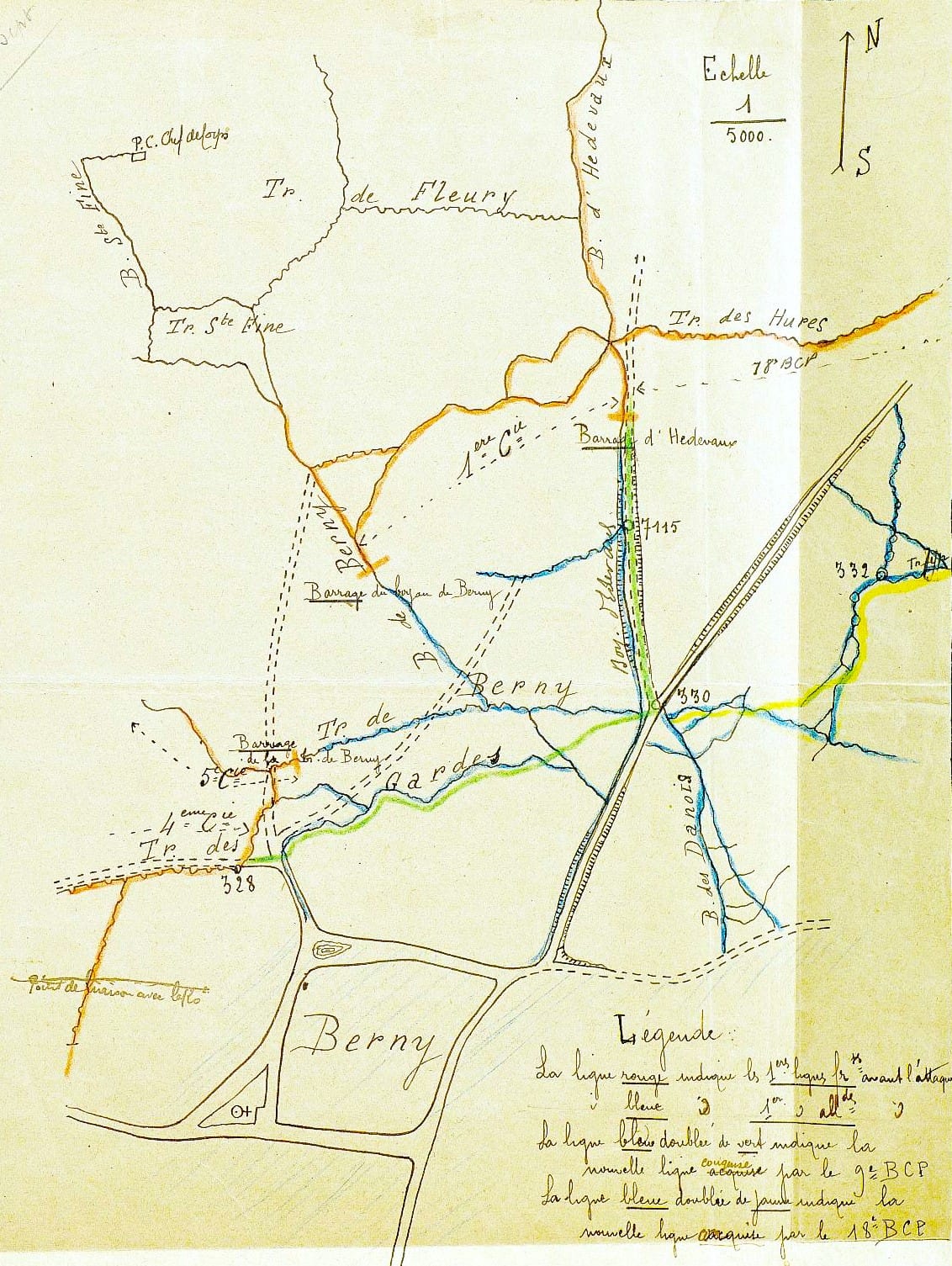 Croquis de l'attaque du 9e bataillon de chasseurs à pied sur Berny, 15 septembre 1916, action du capitaine Catlin