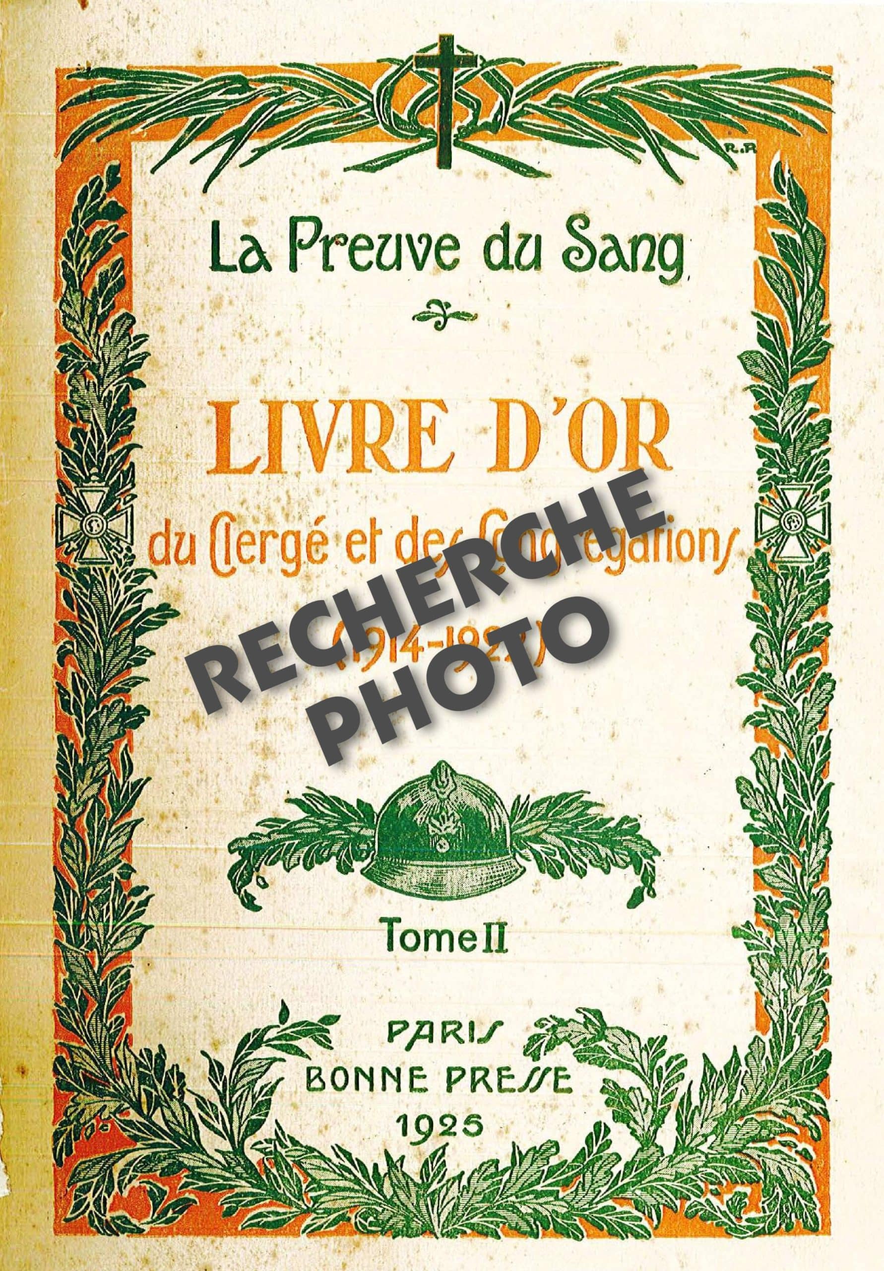 Couverture du Tome 2 du Livre d'or du Clergé et des Congrégations 1914-1922 en attente d'identification photographique