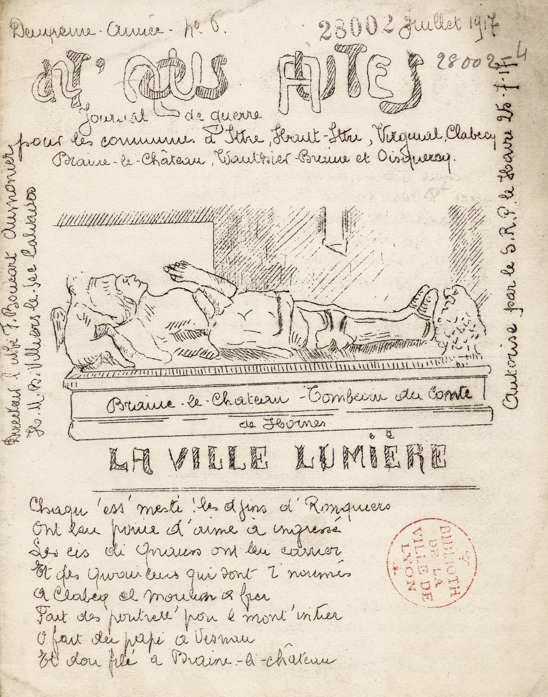 Page de garde du journal de tranchées « Int' Nous Autes » dirigé par l'aumônier Fernand Boucard, juillet 1917.