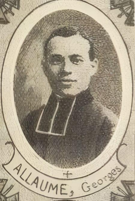 Portrait de Georges Allaume, vicaire du diocèse de Paris, brancardier, Médaille militaire, Croix de guerre, Livre d'or du Clergé 1914-1918