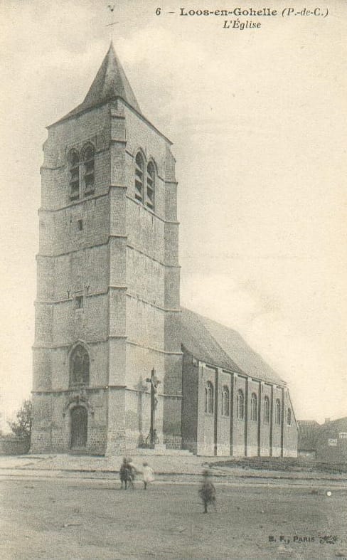 Église de Loos-en-Gohelle et sa tour avant la guerre, paroisse de l'abbé Campagne, curé de Loos