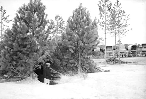 Cantonnement du 1er régiment du génie au Piémont, camp de Châlons, 14 juillet 1915 — Source ECPAD / Image Défense