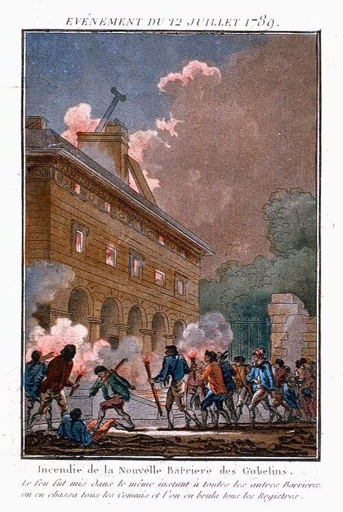Incendie de la Nouvelle Barrière des Gobelins, nuit du 12 au 13 juillet 1789, vu depuis la Bastille