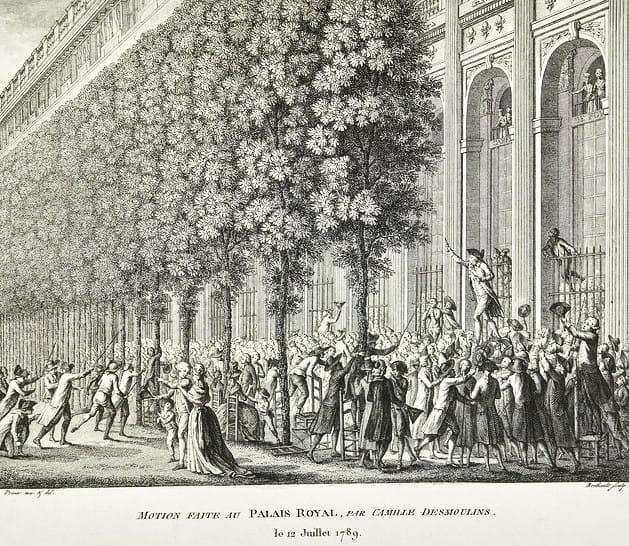 L'insurrection de 1789 lancée par Camille Desmoulins au Palais-Royal