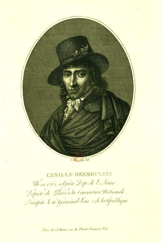 Portrait de Camille Desmoulins, député de Paris à la Convention Nationale, décapité le 16 germinal an II — gravure de Bonneville