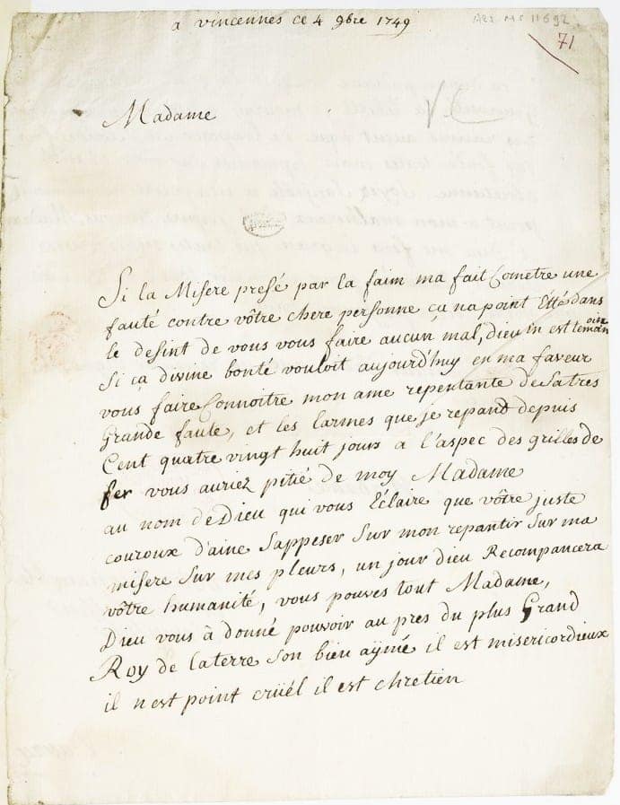 lettre de Danry (latude) à la Pompadour page 1