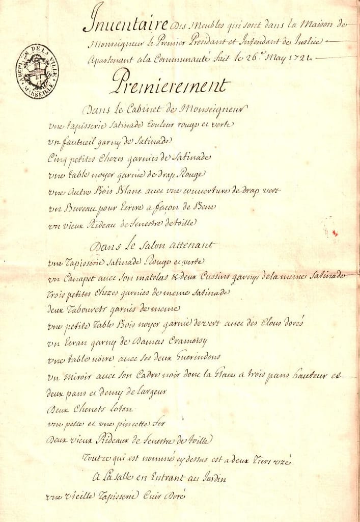 inventaire notarial Marseille 1721 Lebret intendant de Provence
