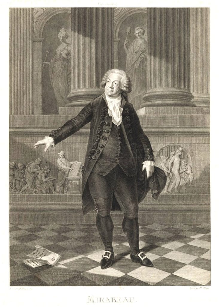 Mirabeau — portrait gravure 1791, témoin des oubliettes de la Bastille