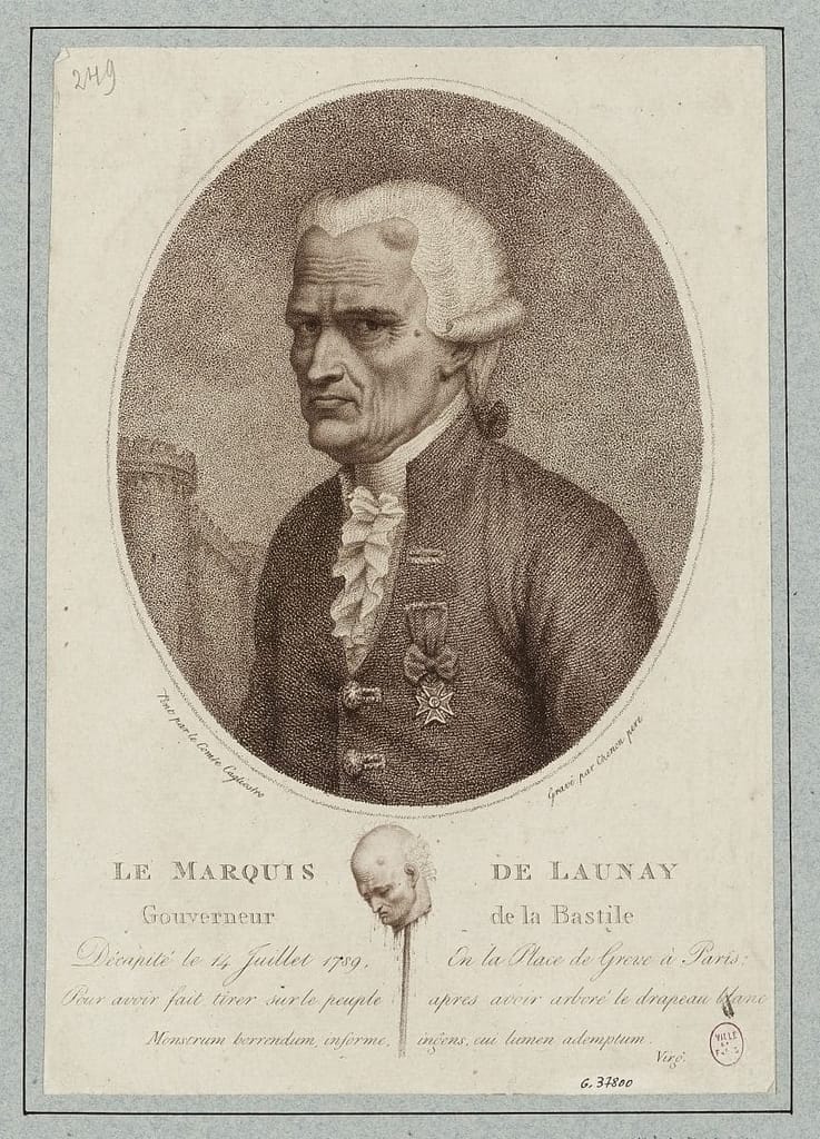 Portrait du marquis de Launay, gouverneur de la Bastille, décapité le 14 juillet 1789, Révolution française