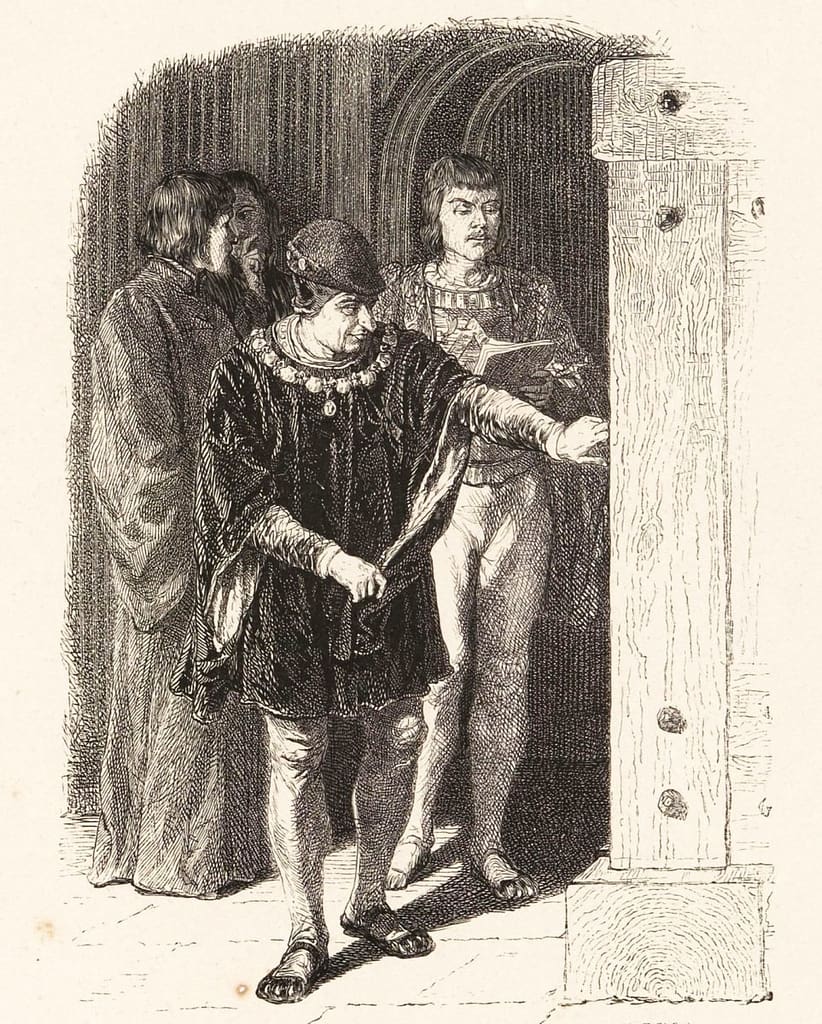 Louis XI visitant les oubliettes de la Bastille — gravure XIXe siècle