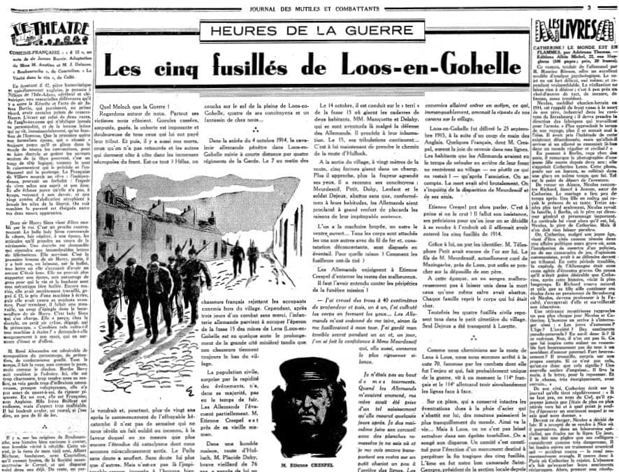Fusillés Loos 1914 — article du Journal des Mutilés et Combattants