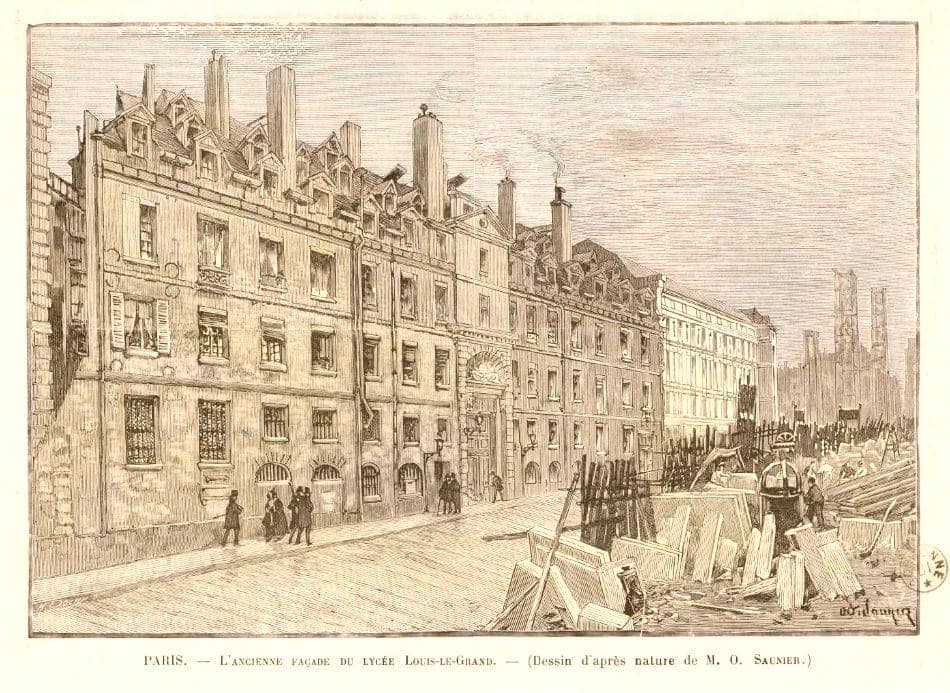 Ancienne façade du lycée Louis-le-Grand à Paris — dessin de O. Saunier, XIXe siècle